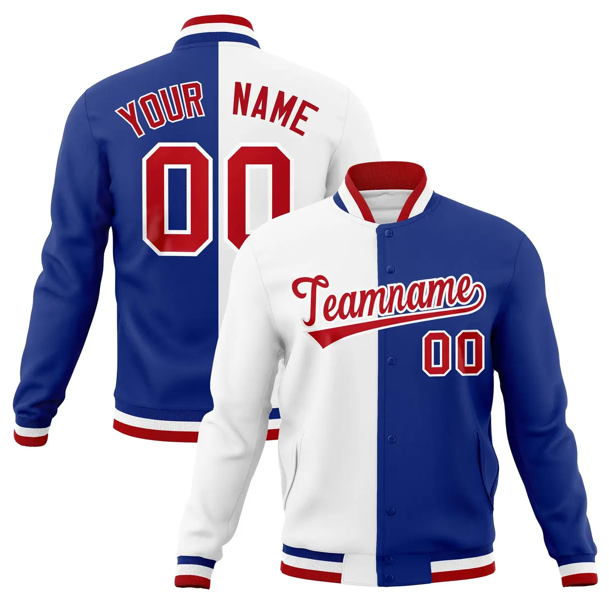 White Royal Red Split Varsity Full-Snap Letterman Jacket