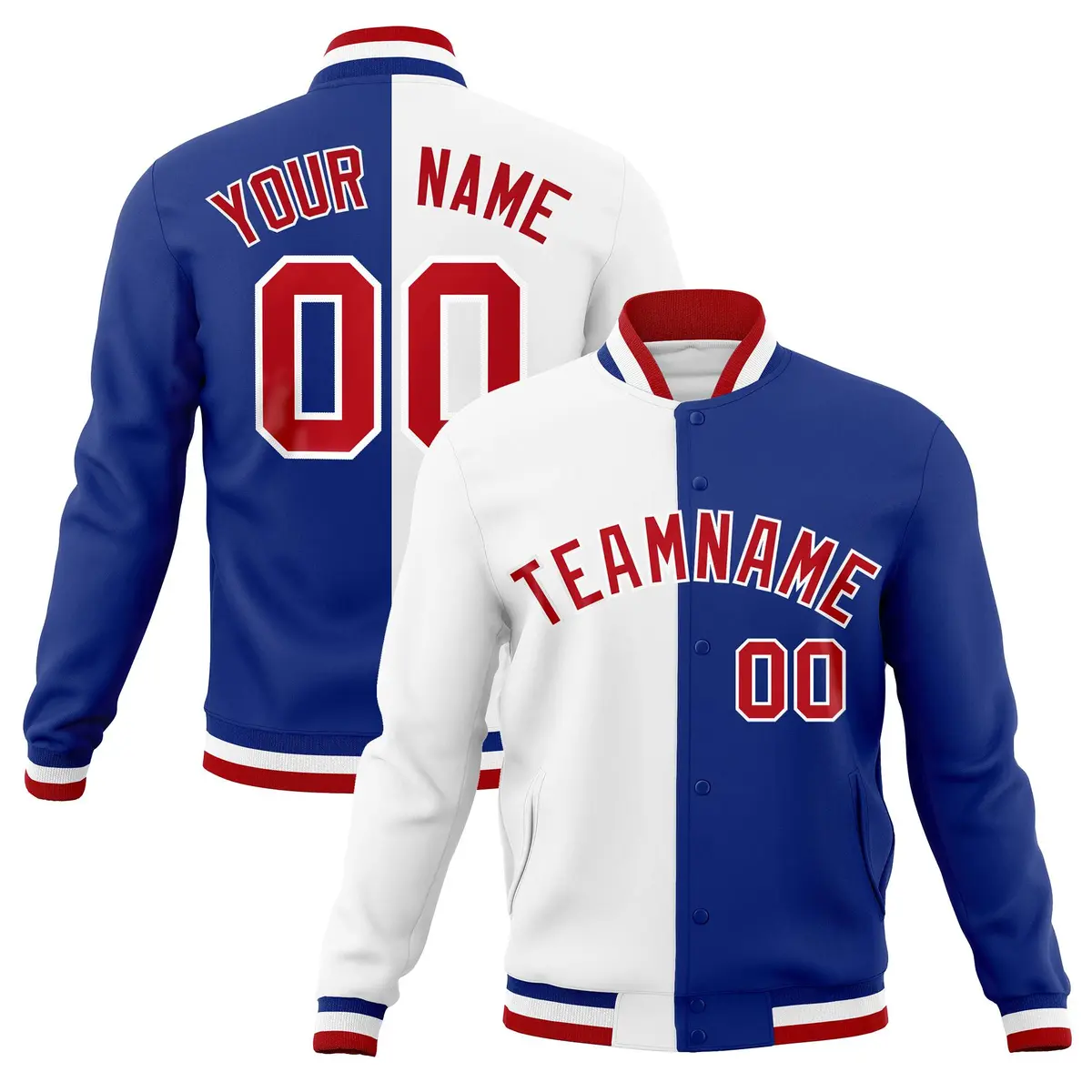 White Royal Red Split Varsity Full-Snap Letterman Jacket