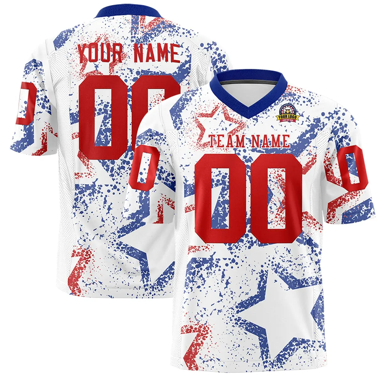 White Royal-Red Star Graffiti Football Jersey