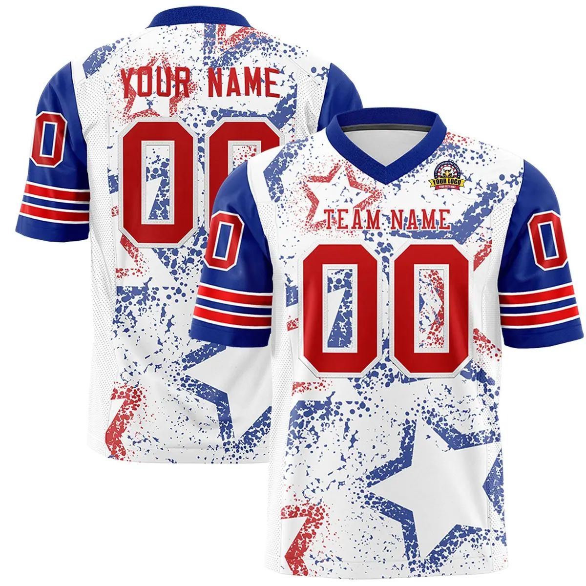 White Royal-Red Star Pattern Authentic Football Jersey