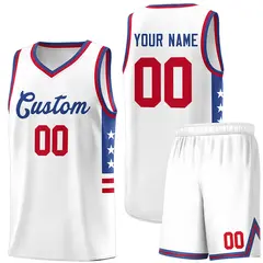 White Royal-Red Star Pattern Sports Basketball Jersey