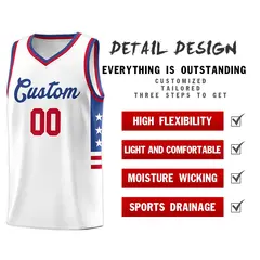 White Royal-Red Star Pattern Sports Basketball Jersey 4