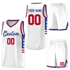 White Royal-Red Star Pattern Sports Basketball Jersey 5