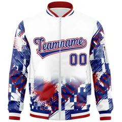 White Royal-Red Street Graffiti Varsity Letterman Jacket 3
