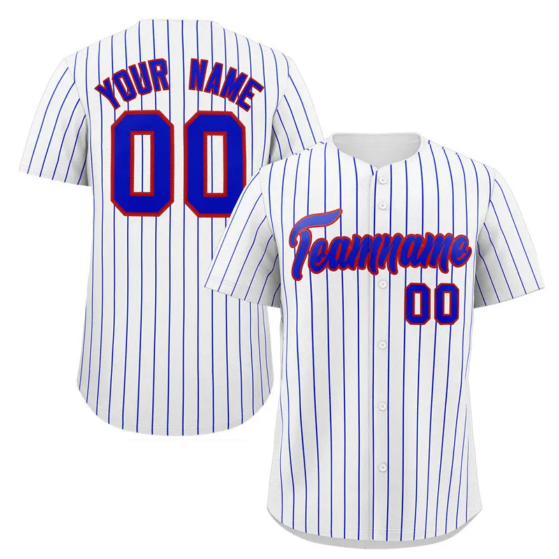 White Royal-Red Stripe Authentic Fashion Baseball Jersey