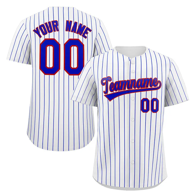 White Royal-Red Stripe Authentic Fashion Baseball Jersey