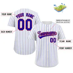 White Royal-Red Stripe Authentic Fashion Baseball Jersey 2