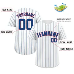 White Royal-Red Stripe Authentic Fashion Baseball Jersey 2