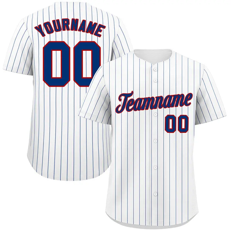 White Royal-Red Stripe Authentic Fashion Baseball Jersey