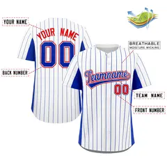 White Royal-Red Stripe Full Button Authentic Baseball Jersey 2