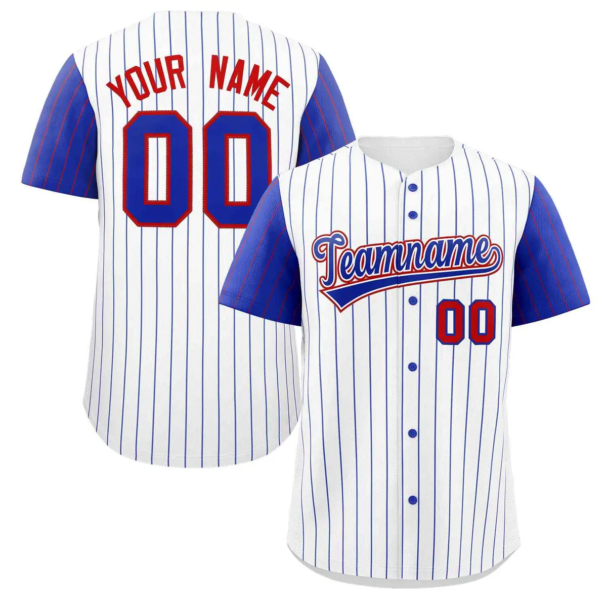 White Royal-Red Stripe Raglan Baseball Jersey