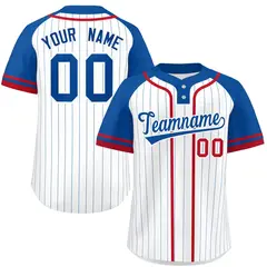 White Royal-Red Stripe Raglan Two-Button Softball Jersey