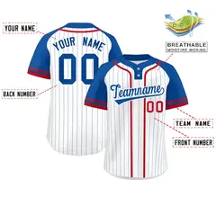 White Royal-Red Stripe Raglan Two-Button Softball Jersey 2