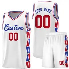 White Royal-Red Triangle Splicing Basketball Jersey