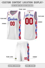 White Royal-Red Triangle Splicing Basketball Jersey 2