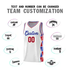 White Royal-Red Triangle Splicing Basketball Jersey 3