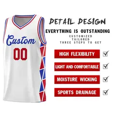 White Royal-Red Triangle Splicing Basketball Jersey 4