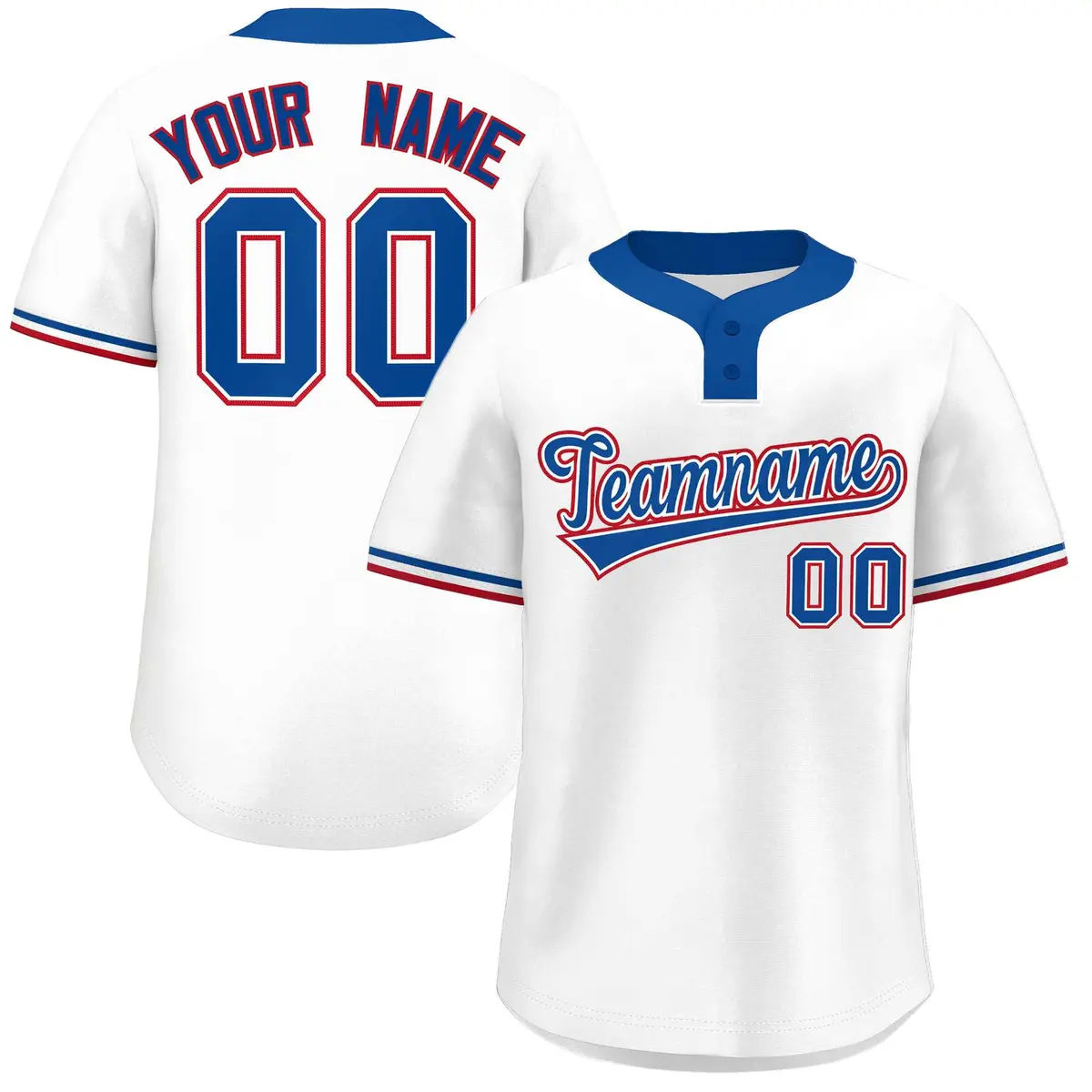 White Royal-Red Two-Button Softball Jersey