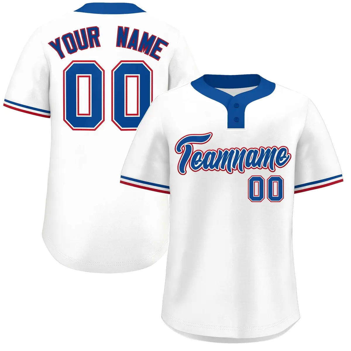 White Royal-Red Two-Button Softball Jersey