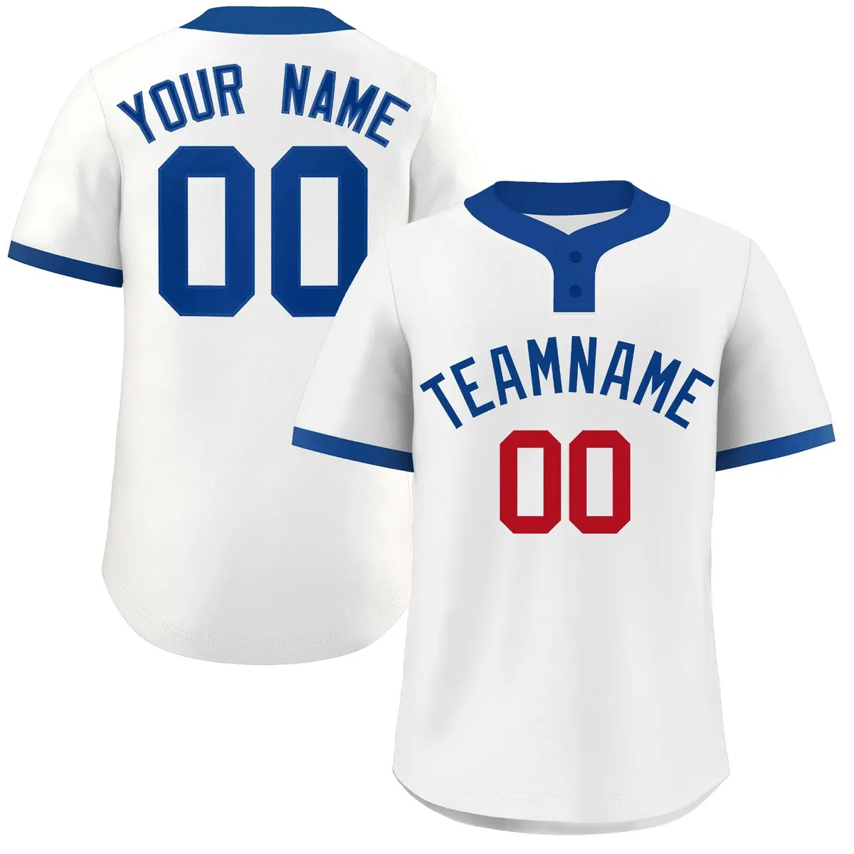 White Royal-Red Two-Button Softball Jersey