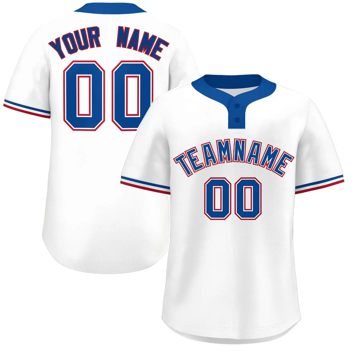 White Royal-Red Two-Button Softball Jersey