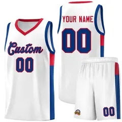 White Royal Red Two-Tone Side Classic Basketball Jersey 1