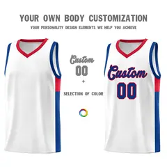 White Royal Red Two-Tone Side Classic Basketball Jersey 3