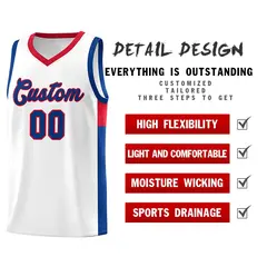 White Royal Red Two-Tone Side Classic Basketball Jersey 5