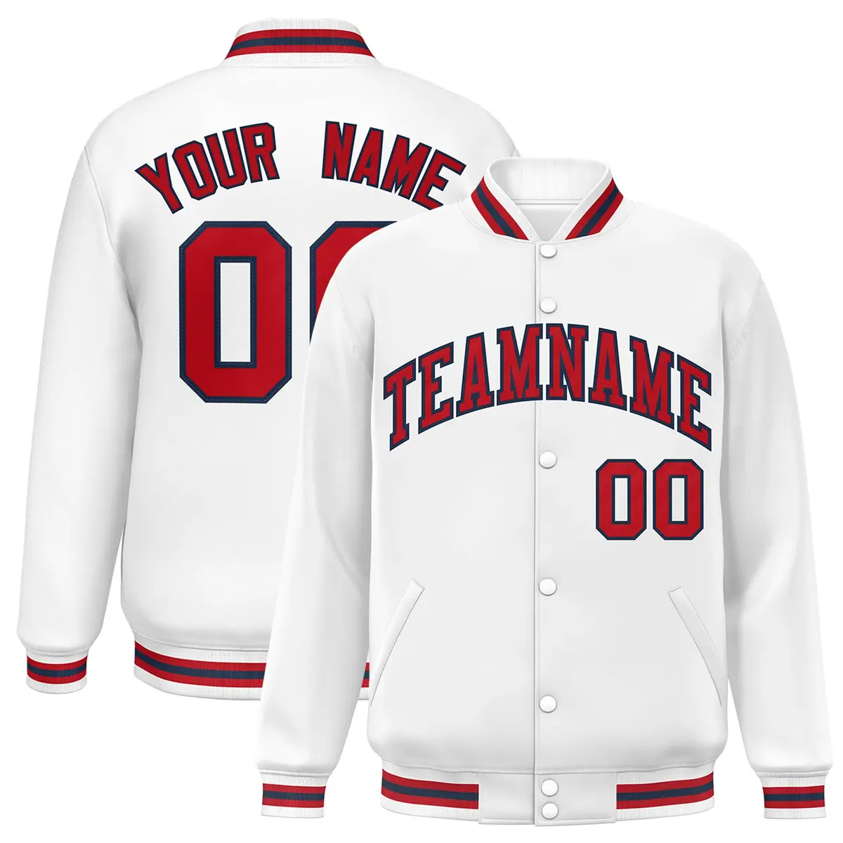 White Royal-Red Two Tone Varsity Letterman Full-Snap Jacket