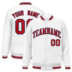 White Royal-Red Two Tone Varsity Letterman Full-Snap Jacket