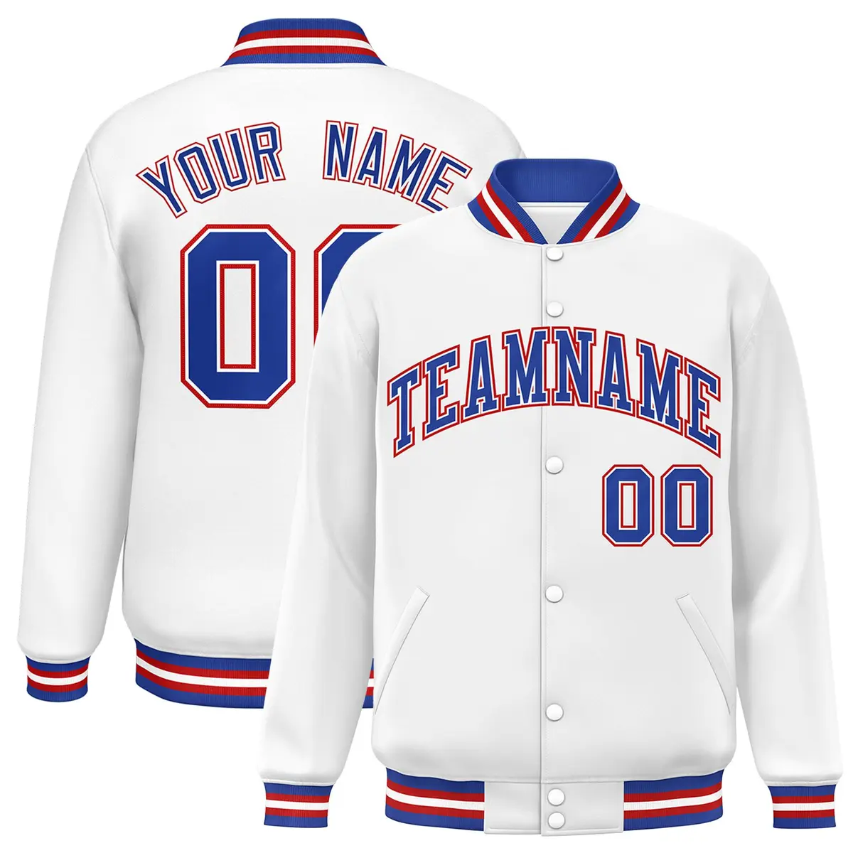White Royal-Red Two Tone Varsity Letterman Full-Snap Jacket