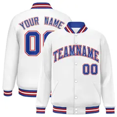 White Royal-Red Two Tone Varsity Letterman Full-Snap Jacket