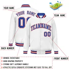 White Royal-Red Two Tone Varsity Letterman Full-Snap Jacket 2