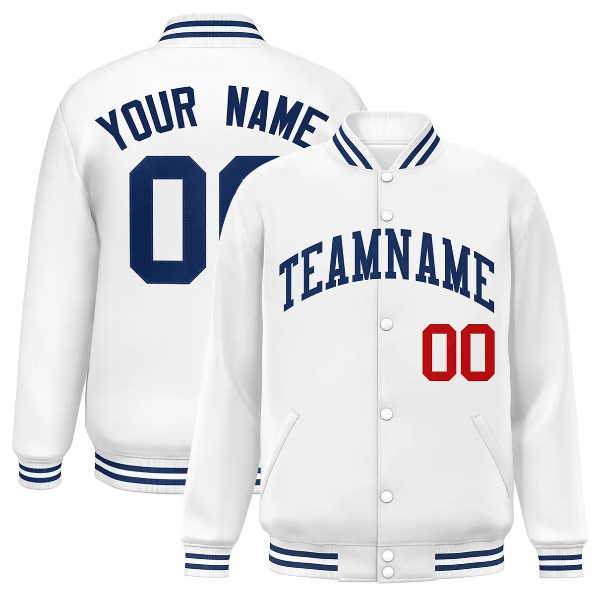 White Royal-Red Two Tone Varsity Letterman Full-Snap Jacket