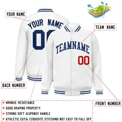 White Royal-Red Two Tone Varsity Letterman Full-Snap Jacket 2