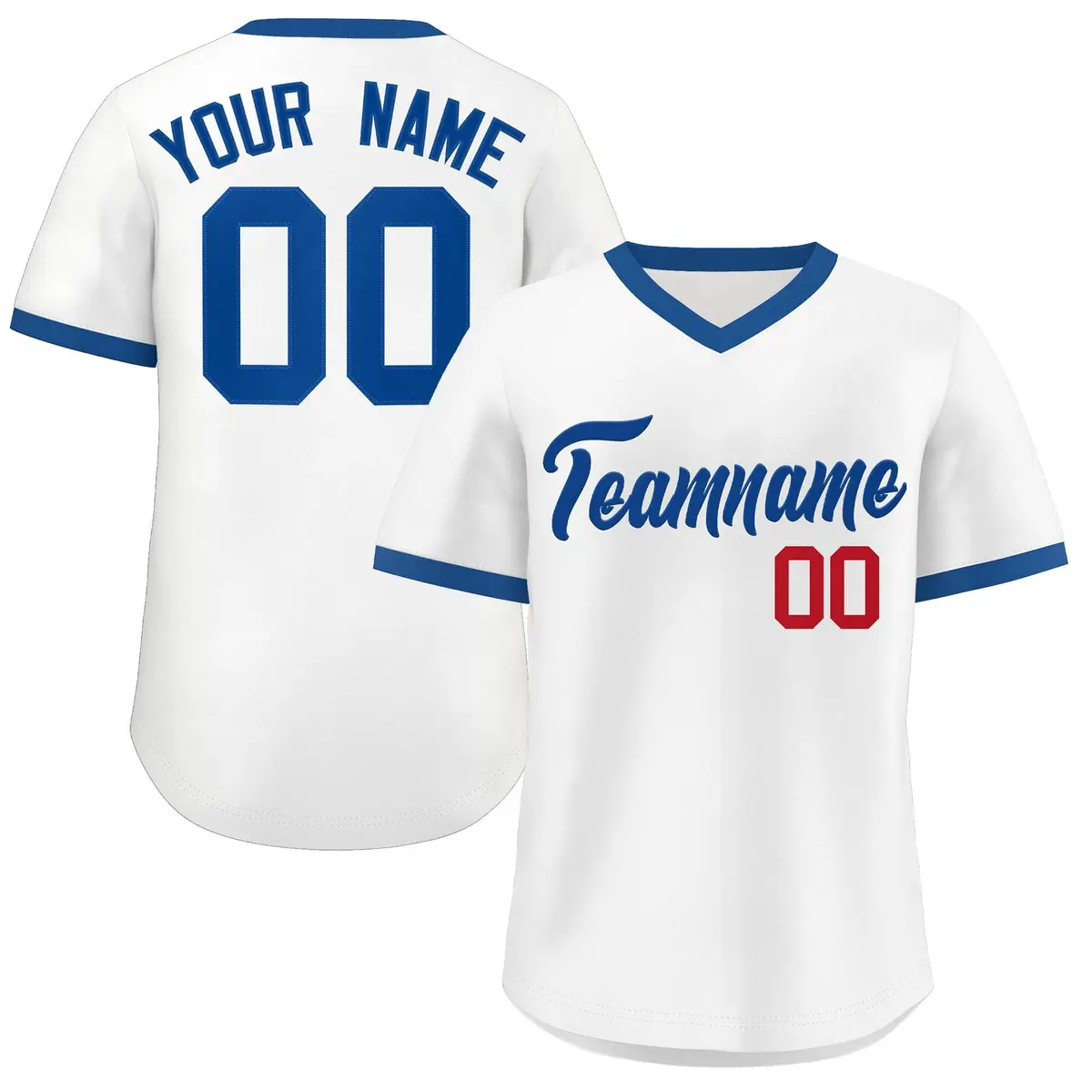 White Royal-Red V-Neck Pullover Baseball Jersey