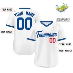 White Royal-Red V-Neck Pullover Baseball Jersey 2