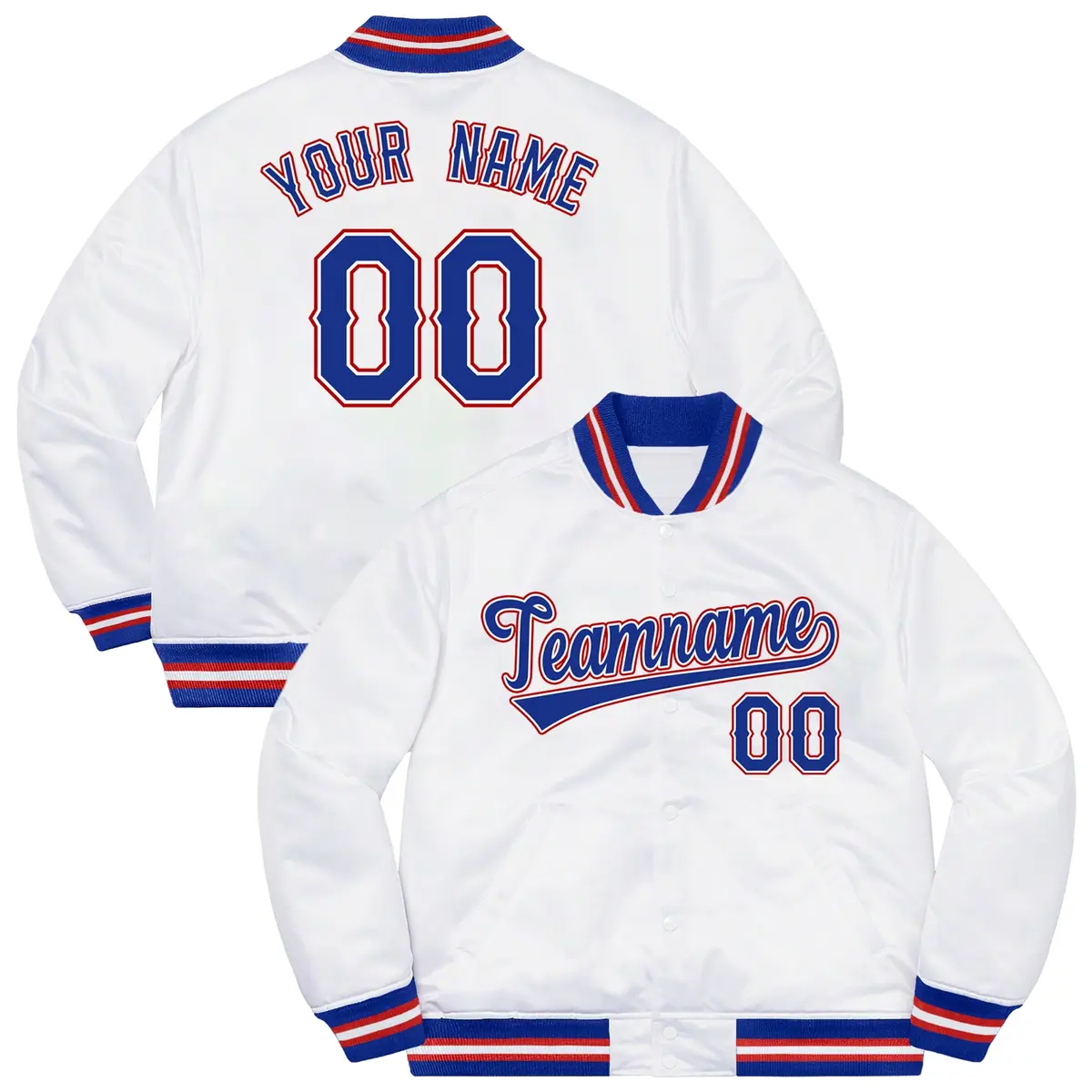 White Royal-Red Varsity Full-Snap Letterman Jacket