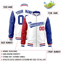 White Royal-Red Varsity Raglan Full-Zip Letterman Bomber Jacket 2