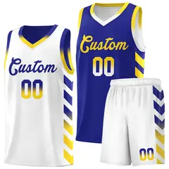 White Royal Reversible Basketball Kits - Side Arrow Royal Gold Gradient