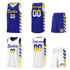 White Royal Reversible Basketball Kits - Side Arrow Royal Gold Gradient 2