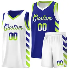 White Royal Reversible Basketball Kits - Side Arrow Royal Neon Green Gradient