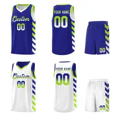 White Royal Reversible Basketball Kits - Side Arrow Royal Neon Green Gradient 2