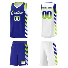 White Royal Reversible Basketball Kits - Side Arrow Royal Neon Green Gradient 5