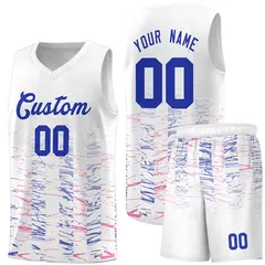 White Royal Scratches Pattern Basketball Jersey