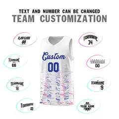 White Royal Scratches Pattern Basketball Jersey 3