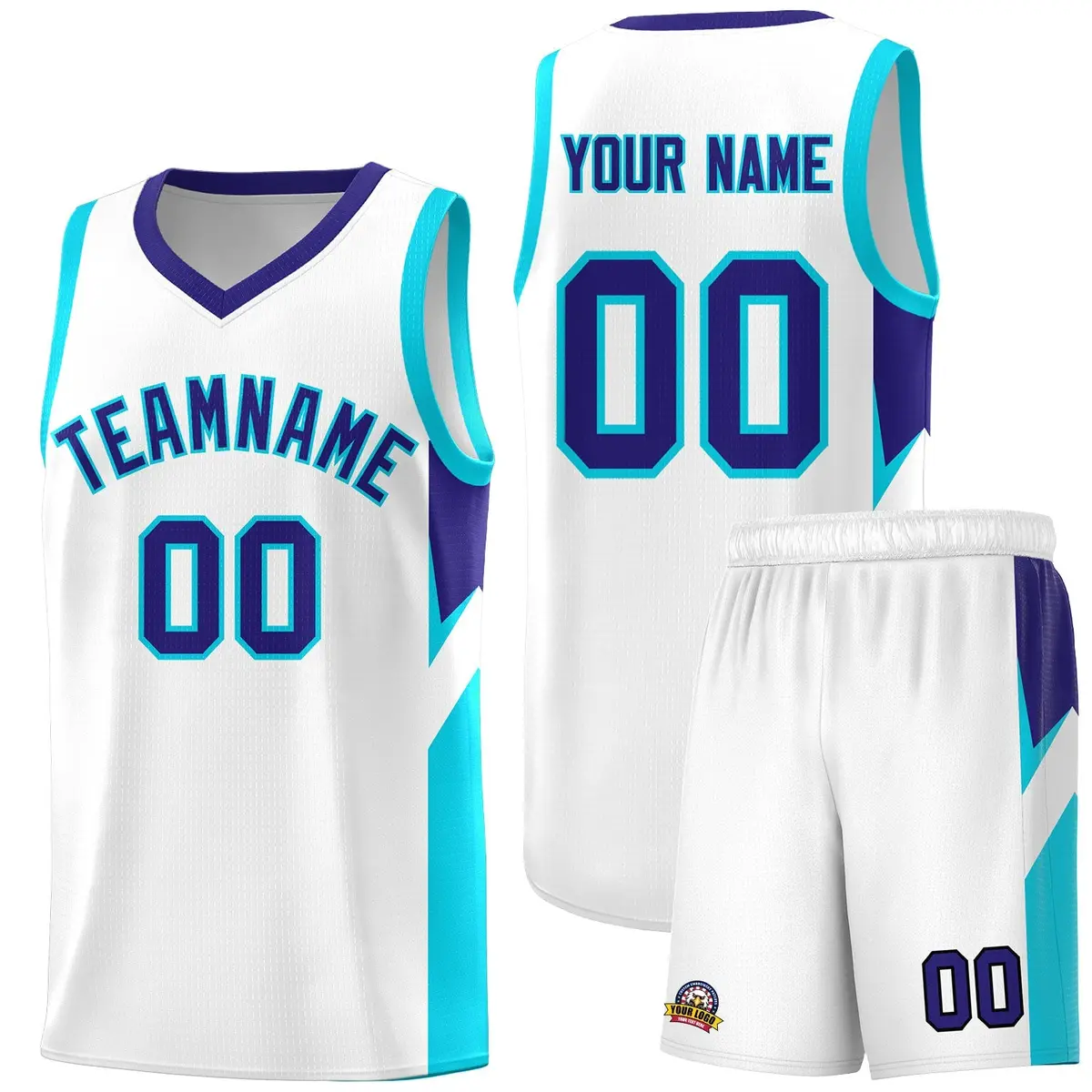 White Royal Side Design Basketball Sports Uniform Jersey