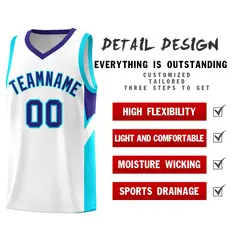 White Royal Side Design Basketball Sports Uniform Jersey 2
