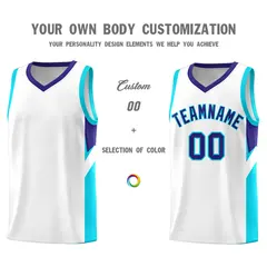 White Royal Side Design Basketball Sports Uniform Jersey 3