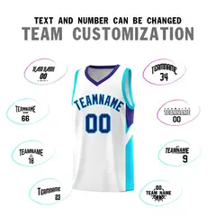 White Royal Side Design Basketball Sports Uniform Jersey 4